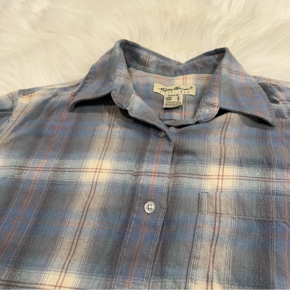 Eddie Bauer Flannel Button Down Shirt Top Plaid Blue Small - Picture 3 of 16